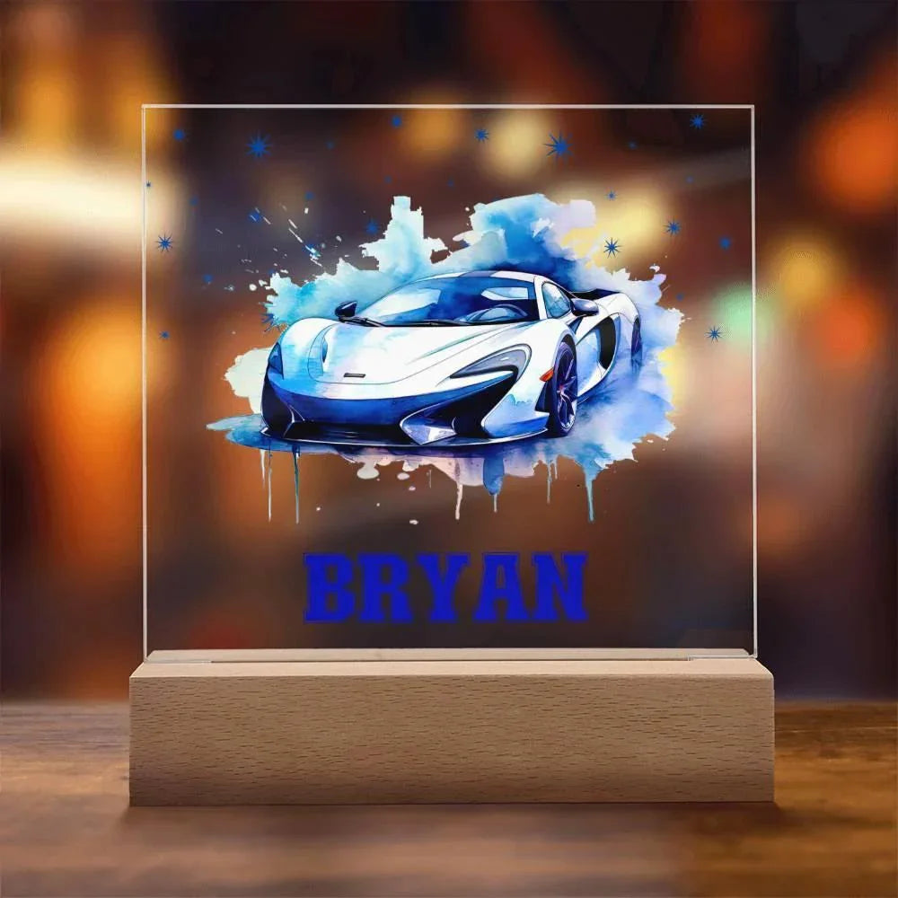 Personalized Sports Car Acrylic Plaque - Nightlight Room Decor