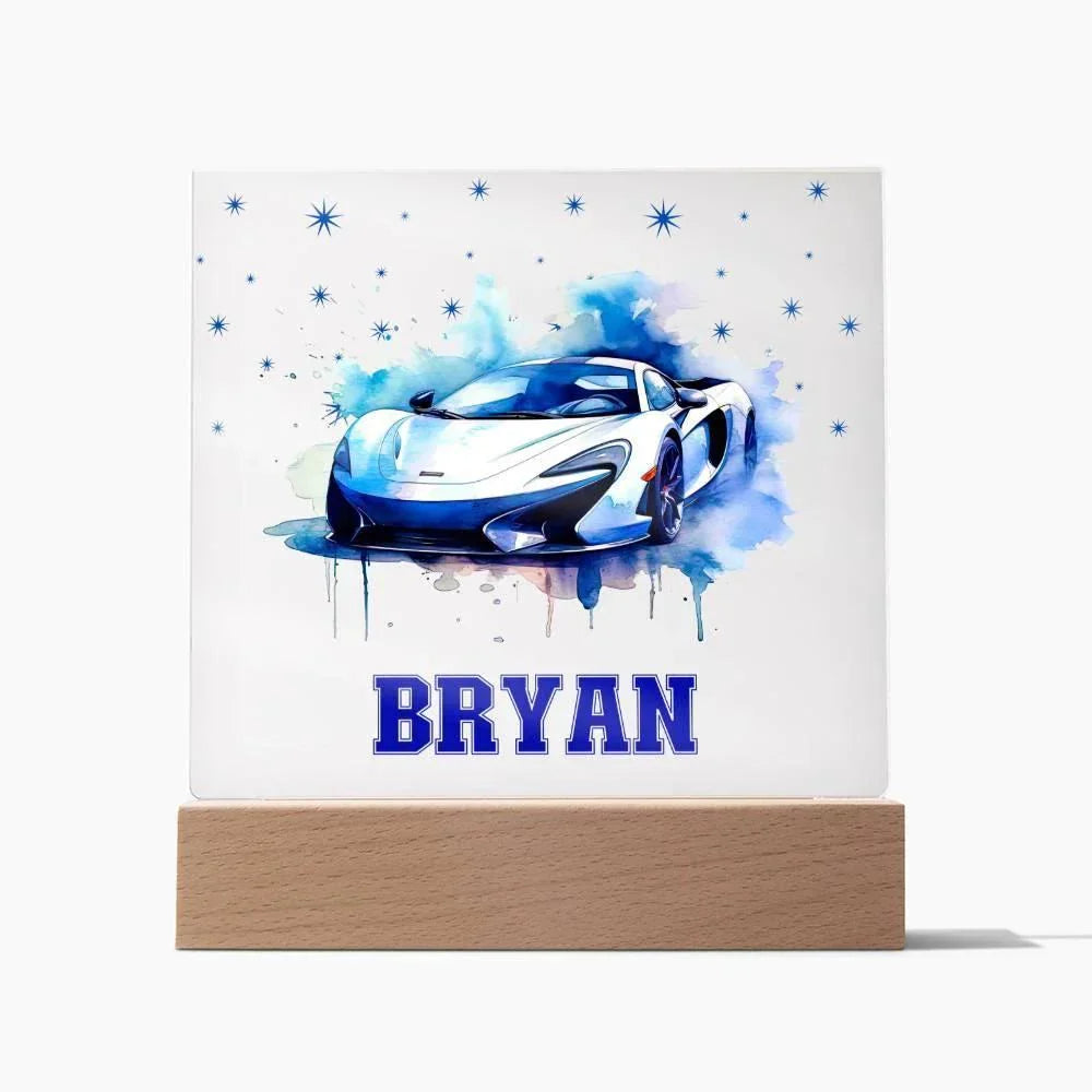 Personalized Sports Car Acrylic Plaque - Nightlight Room Decor