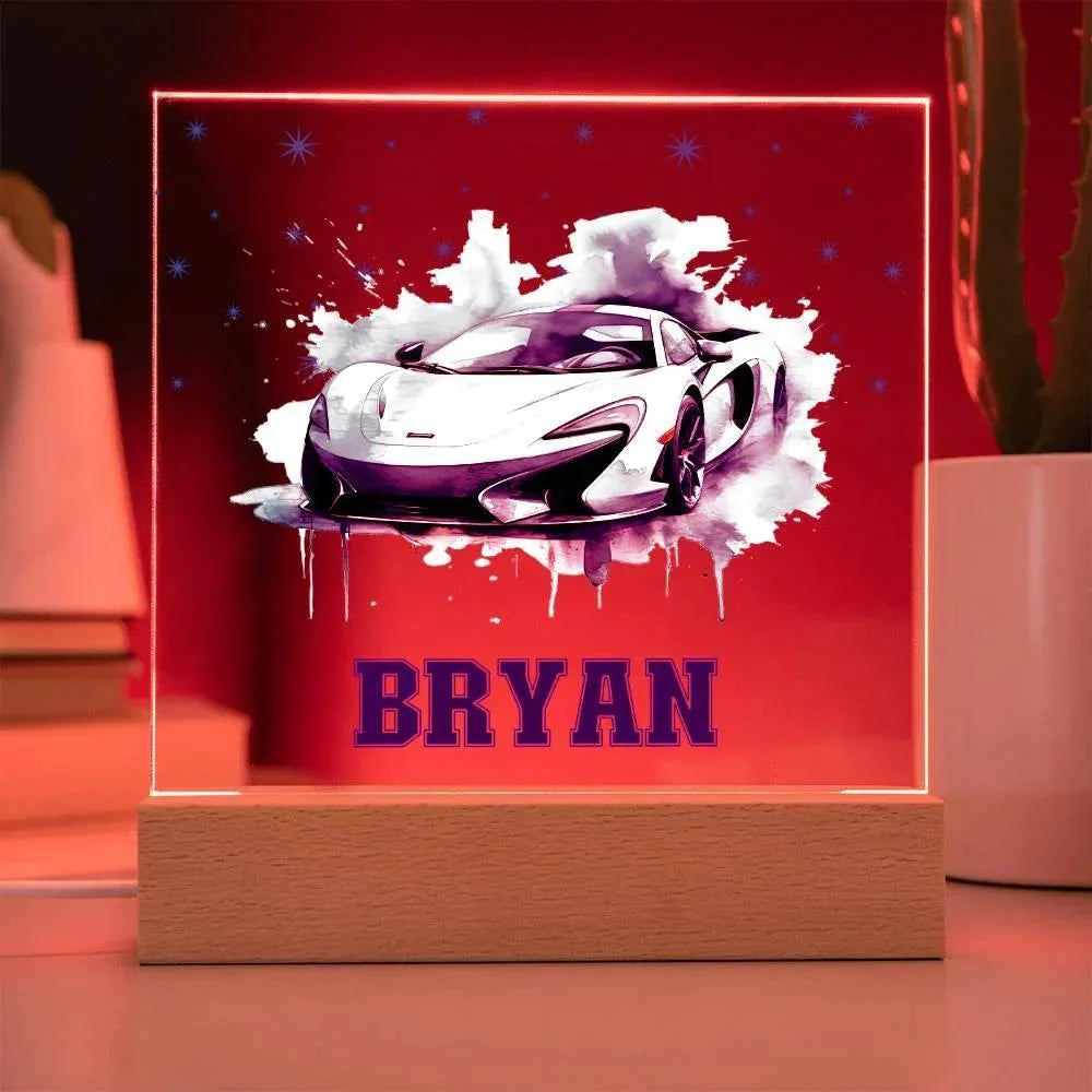 Personalized Sports Car Acrylic Plaque - Nightlight Room Decor