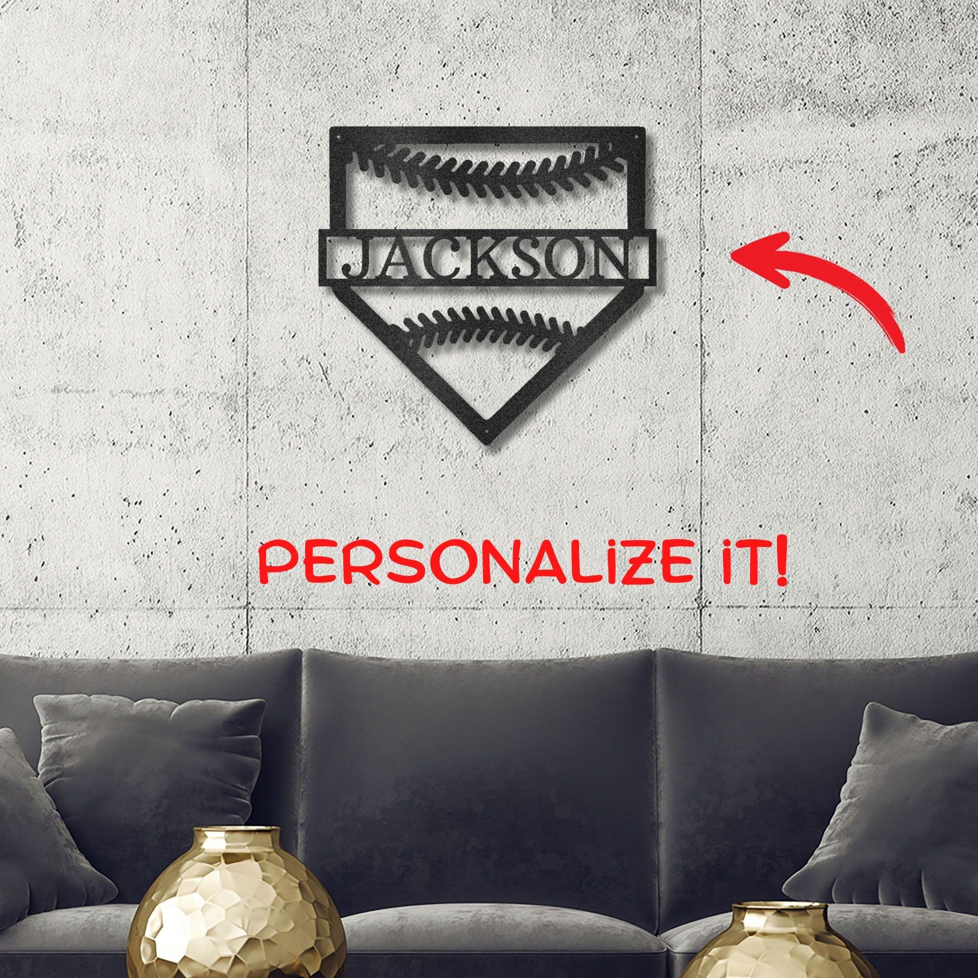 Baseball Home Plate Personalized Name Metal Art Wall Sign - Mallard Moon Gift Shop