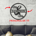 Mr and Mrs Circle Custom Name Steel Wall Sign