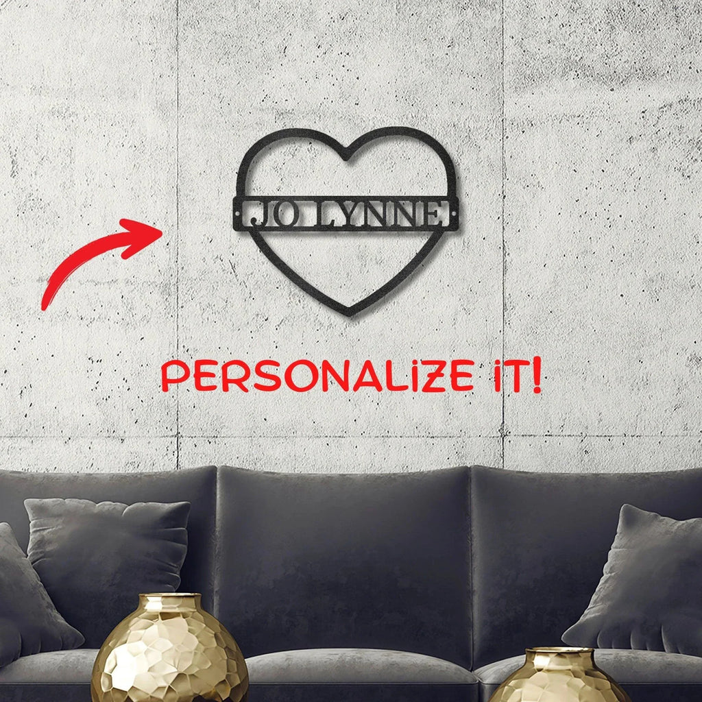 Custom Heart Shaped Monogram Personalized Steel Wall Sign