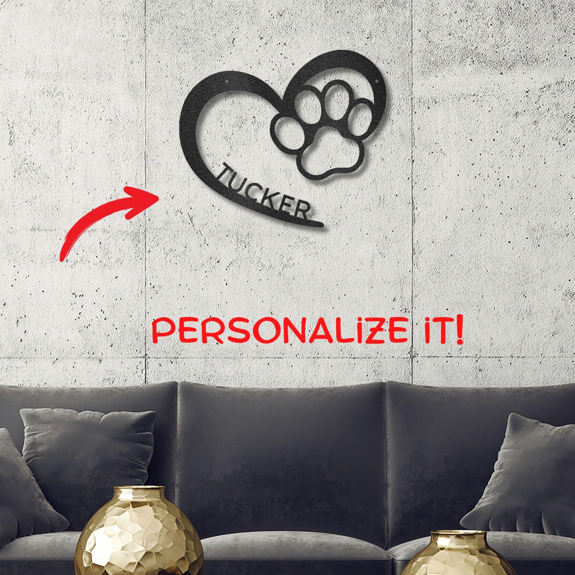 Puppy Love Paw Print Monogram Personalized Metal Art Wall Sign - Mallard Moon Gift Shop