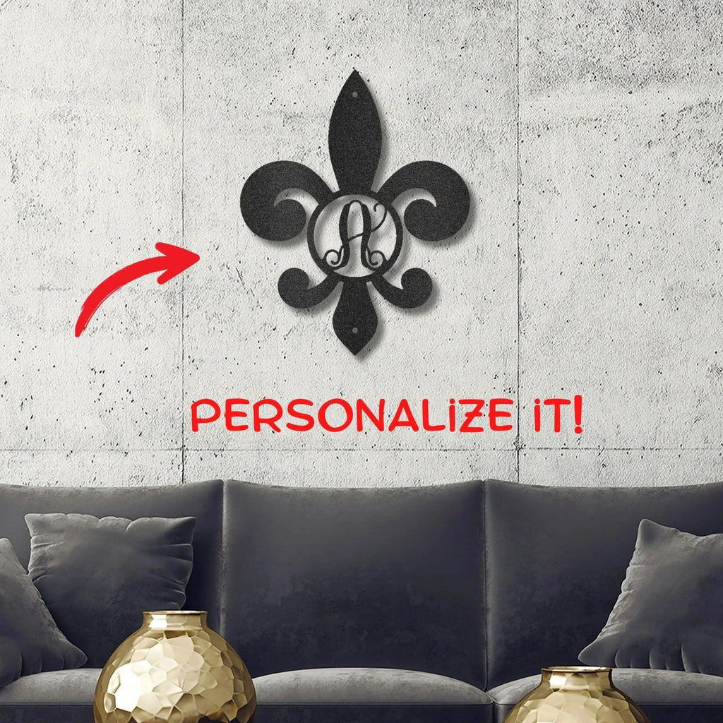 Fleur De Lis Personalized Initial Metal Art Wall Sign
