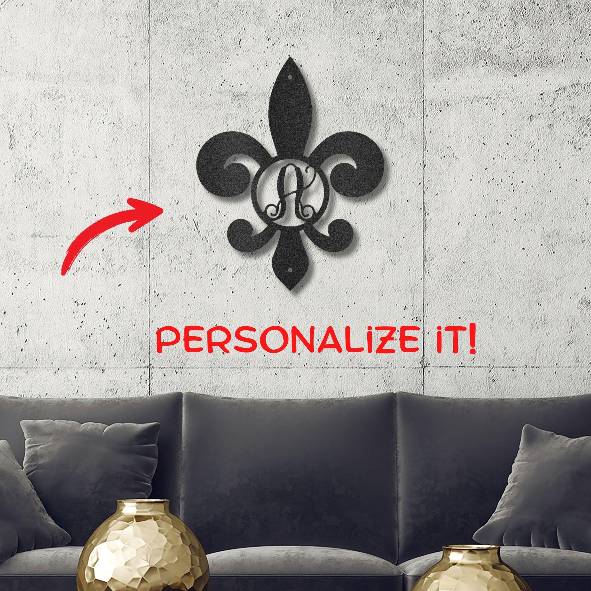 Fleur De Lis Personalized Initial Metal Art Wall Sign - Mallard Moon Gift Shop