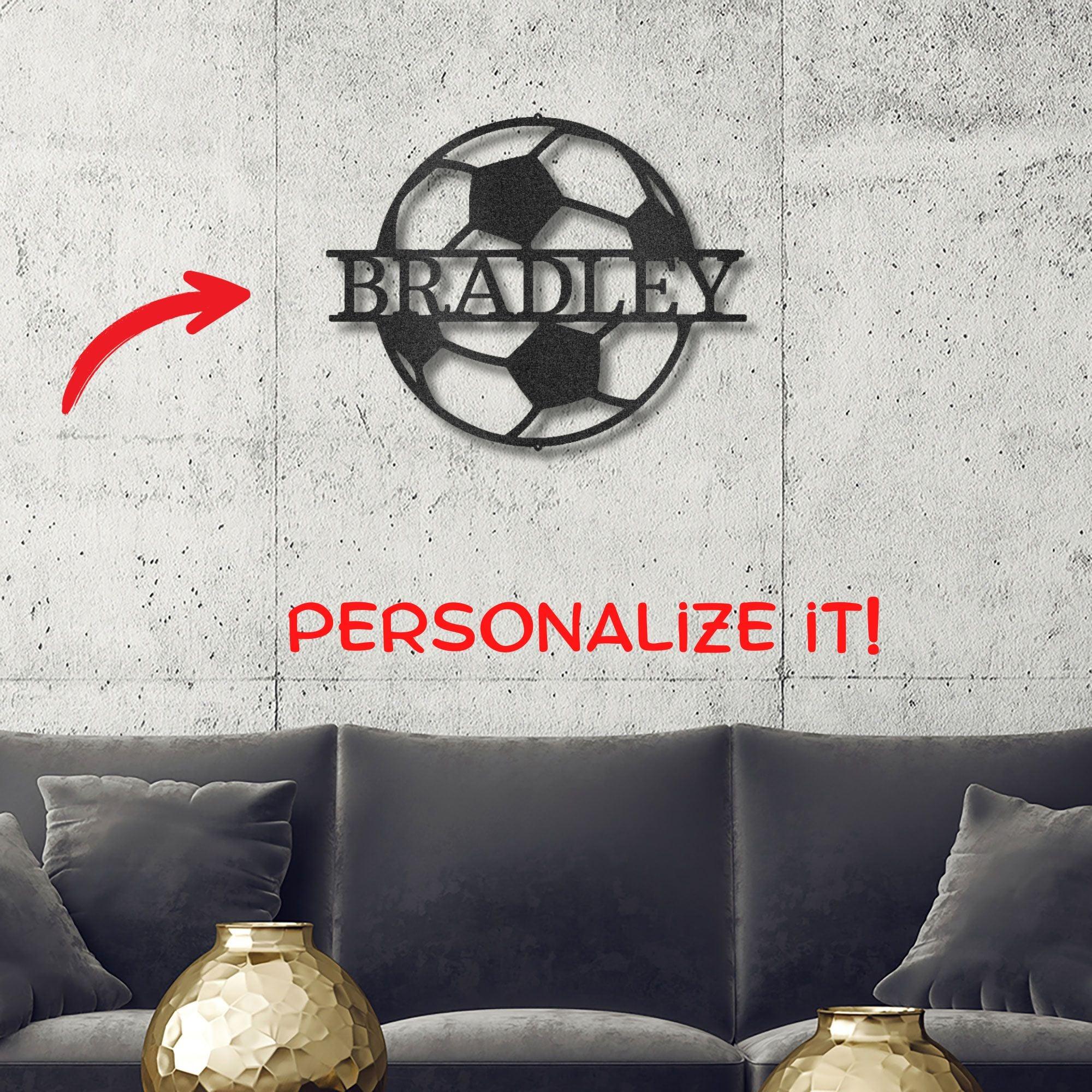 Soccer Ball Custom Name Steel Wall Sign - Mallard Moon Gift Shop