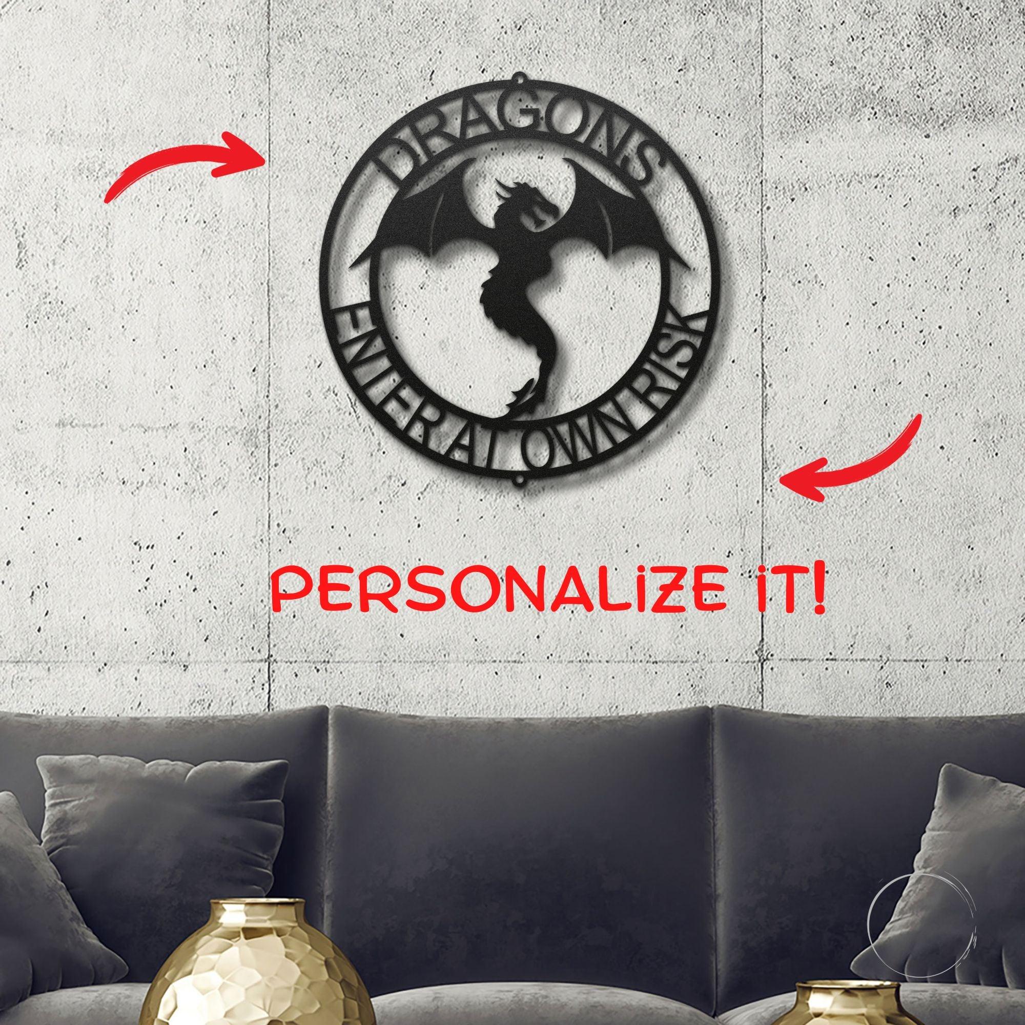 Dragon Ring Monogram Personalized Name Indoor Outdoor Steel Wall Sign Metal Art - Mallard Moon Gift Shop