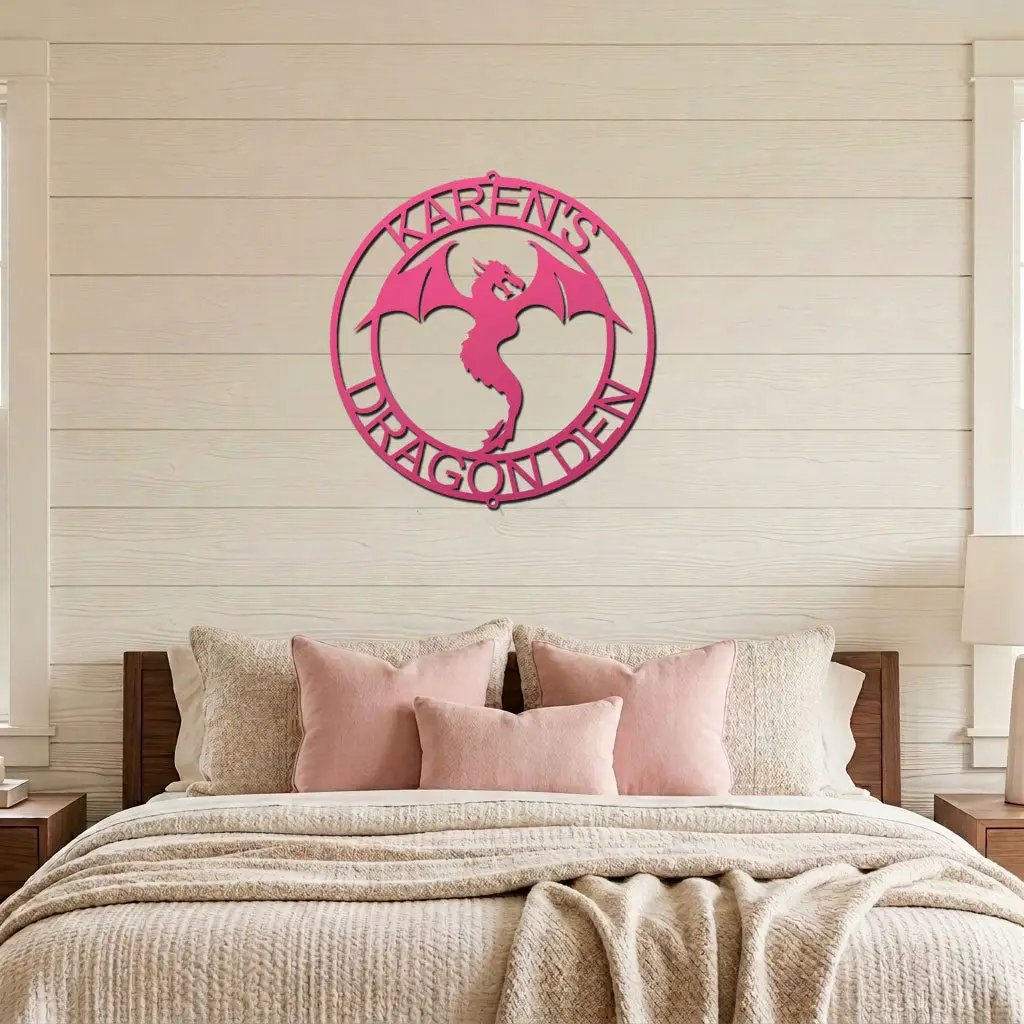 Personalized Dragon Metal Wall Art | Custom Fantasy Dragon Sign | Medieval Dragon Steel Wall Decor | Custom Name & Phrase | Made in USA