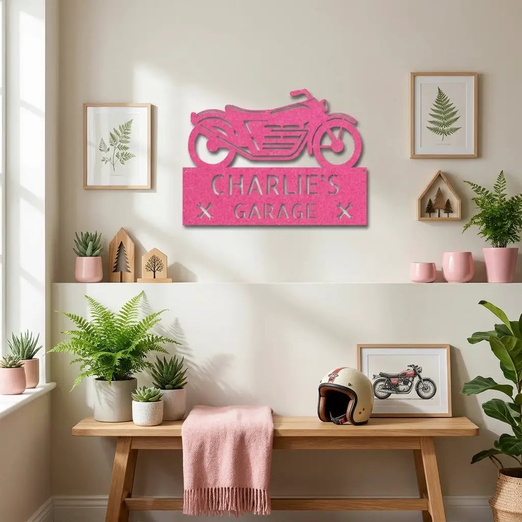 Personalized Motorcycle Garage Metal Sign – Custom Biker Wall Art – Garage Decor – Gift for Dad