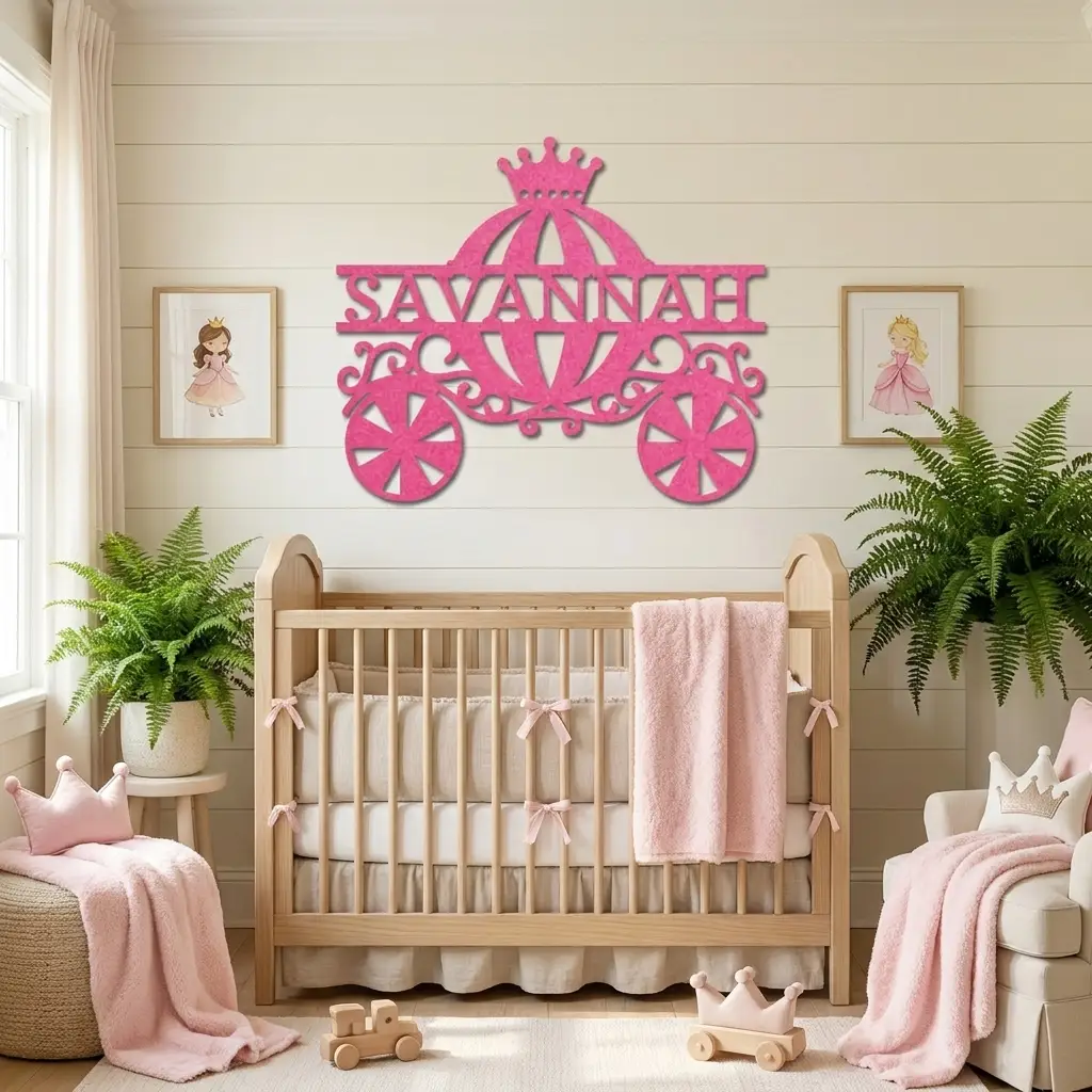 Personalized Fairytale Carriage Metal Wall Art | Custom Name Princess Carriage Sign | Girls Bedroom Decor | Whimsical Metal Wall Art | Made in USA