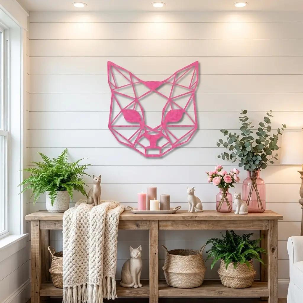 Geometric Cat Metal Wall Art | Modern Cat Wall Decor | Minimalist Feline Metal Art | Cat Lover Gift | Pet Memorial Decor | Living Room, Nursery & Office Wall Hanging | Made in USA