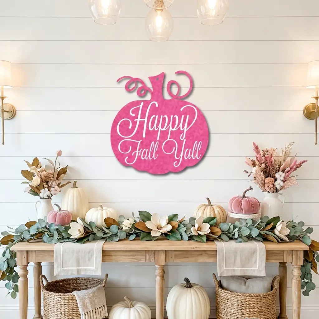 Happy Fall Y'all Pumpkin Metal Wall Art | Autumn Pumpkin Wall Decor | Rustic Farmhouse Fall Sign | Thanksgiving Porch & Entryway Decor | Seasonal Metal Wall Hanging | Made in USA