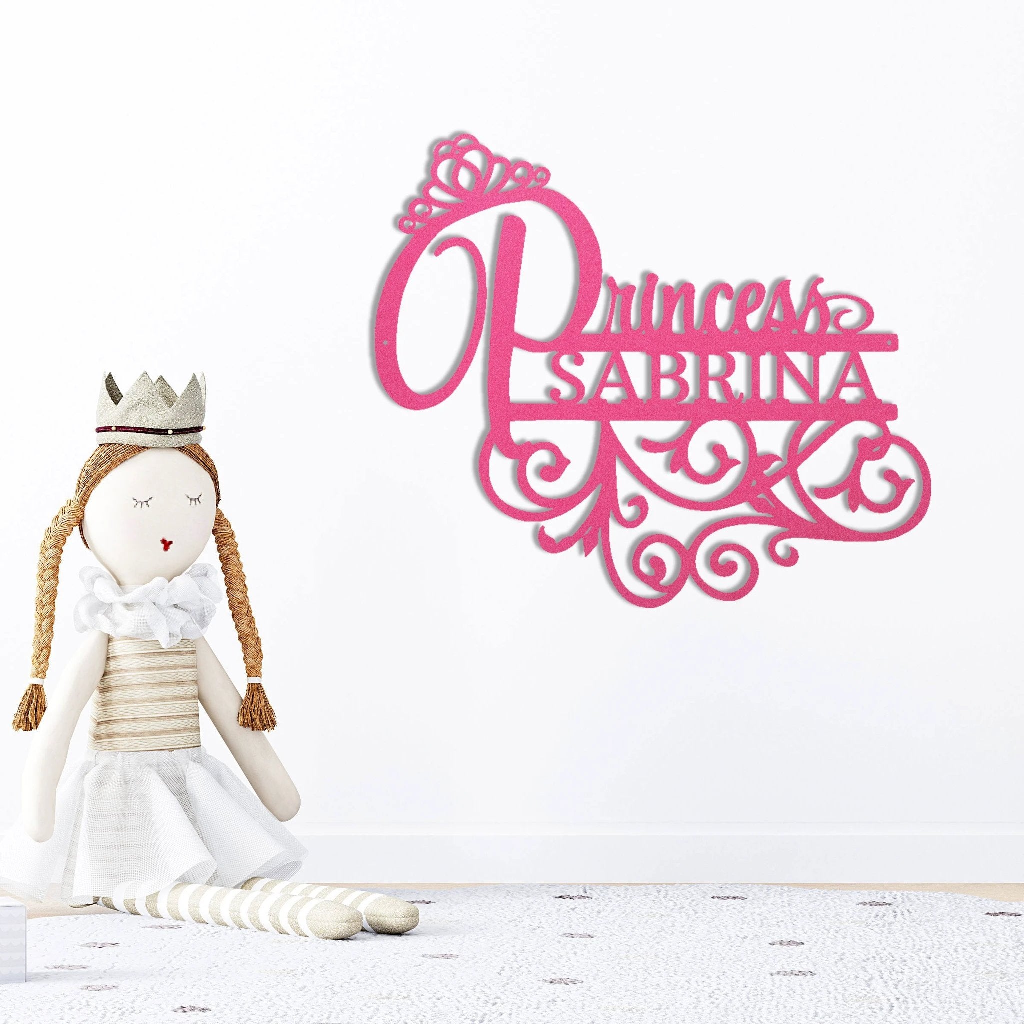 Personalized Princess Name Metal Sign Girls Room Decor Custom Name Wall Art Princess Nursery Decor Baby Girl Room Sign