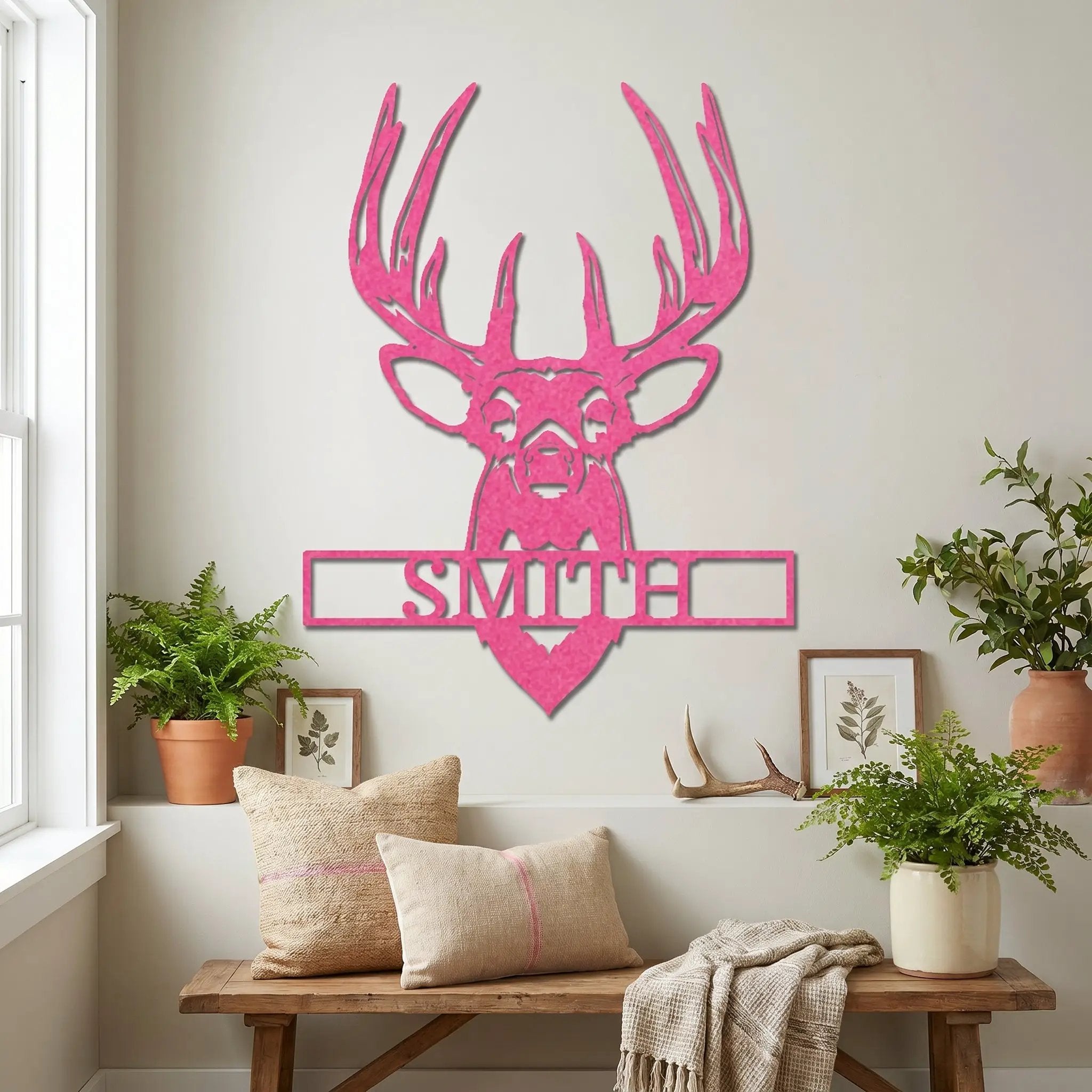 Personalized Deer Head Metal Wall Art Custom Family Name Sign Buck Antler Decor Rustic Cabin Farmhouse Wall Hanging Hunting Gift Idea