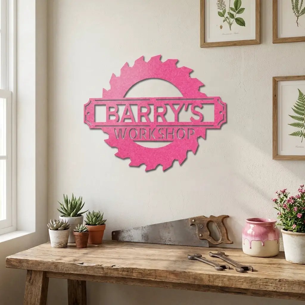 Workshop Personalized Metal Sign, Custom Saw Blade Sign, Garage Wall Decor