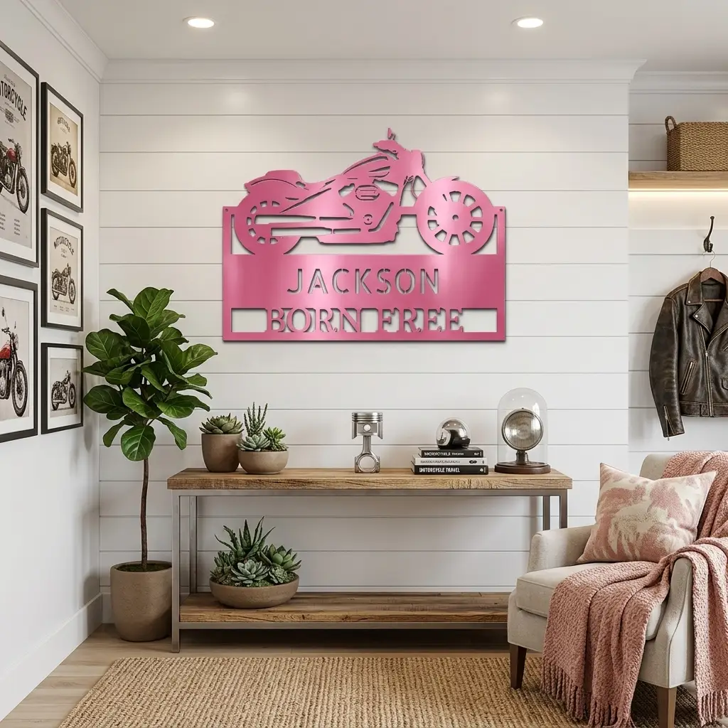 Motorcycle Shop Custom Name Indoor Outdoor Steel Wall Sign