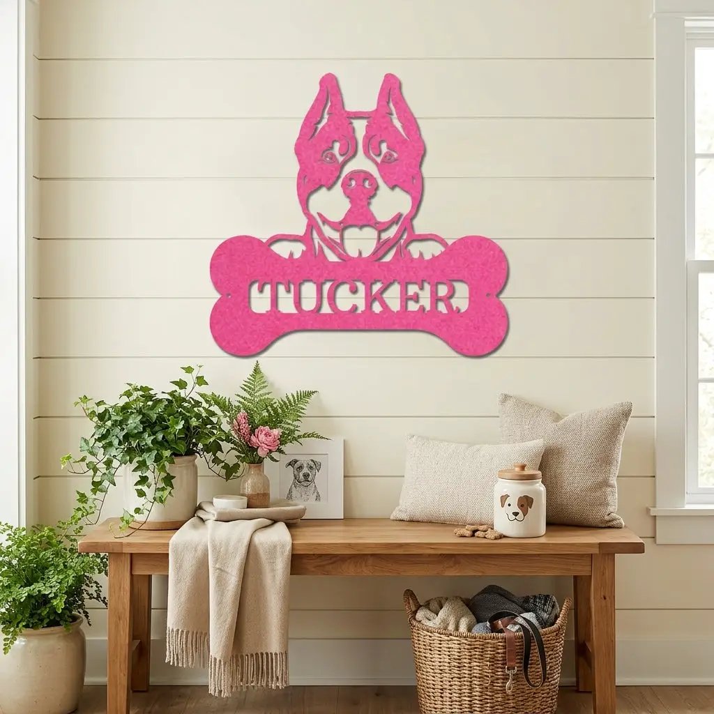 Pit Bull Dog Custom Name Metal Art Wall Sign