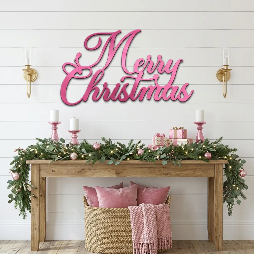 Merry Christmas Script Lettering Metal Wall Sign