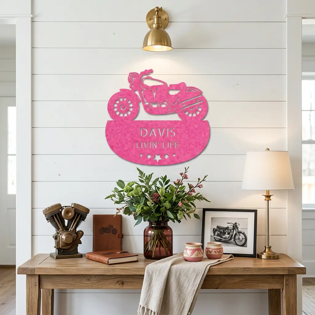 Personalized Motorcycle Metal Wall Sign – Custom Name Laser-Cut Steel Art for Indoors & Outdoors