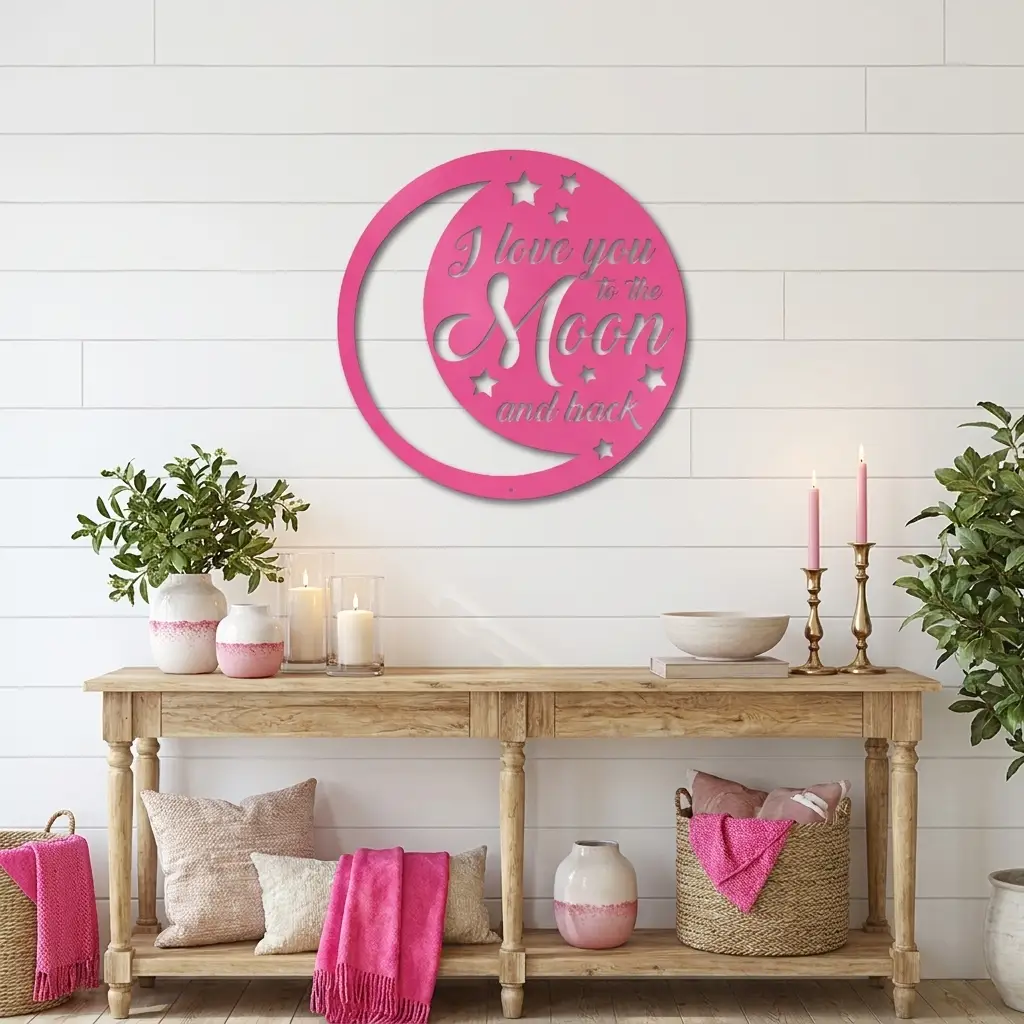 I Love You to the Moon and Back Metal Wall Art – Romantic Moon & Stars Love Sign, Anniversary & Wedding Gift