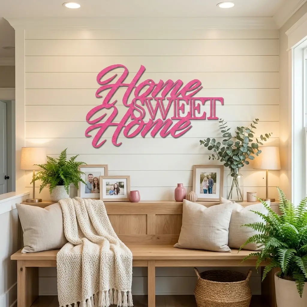 Home Sweet Home Metal Sign, Farmhouse Wall Decor, Script Wall Art, Rustic Home Decor, Housewarming Gift