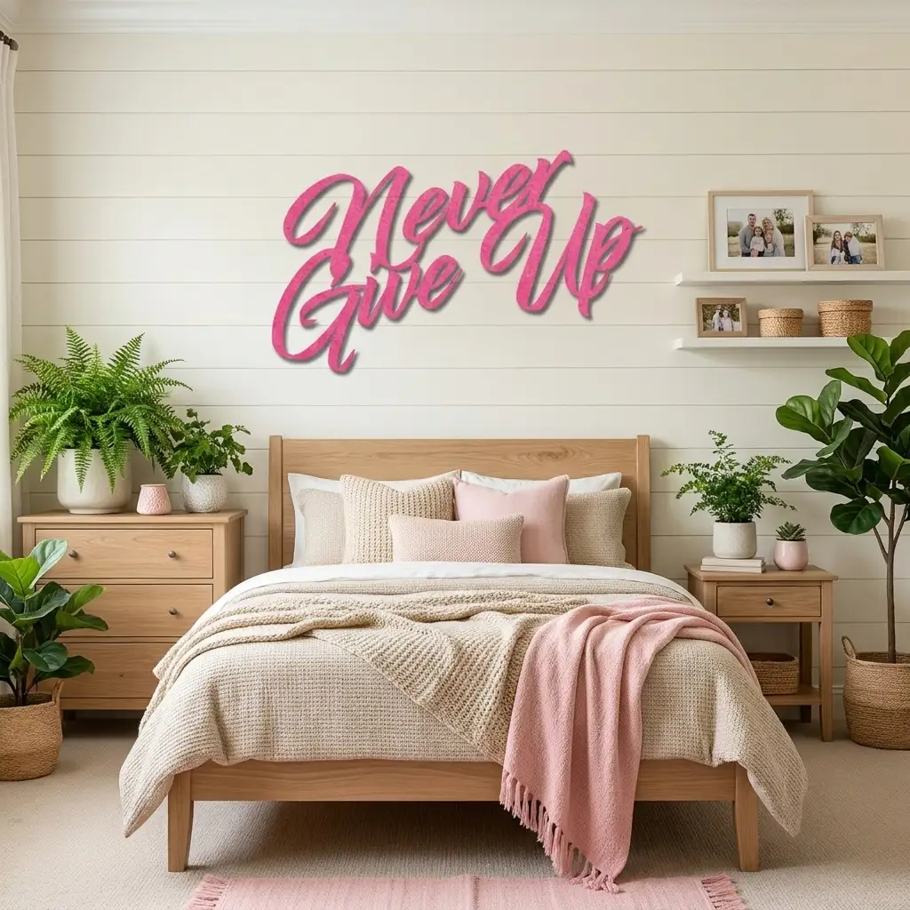 Never Give Up Metal Wall Art | Inspirational Motivational Quote Sign | Modern Steel Wall Decor | Made in USA