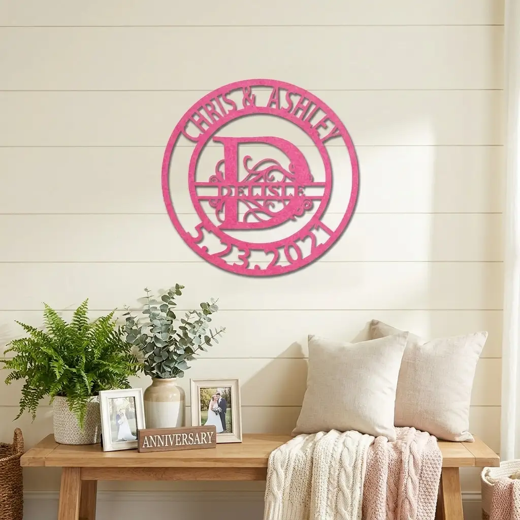 Personalized Split Monogram Metal Wall Art | Custom Family Name & Established Date Sign | Monogram Metal Decor | Made in USA
