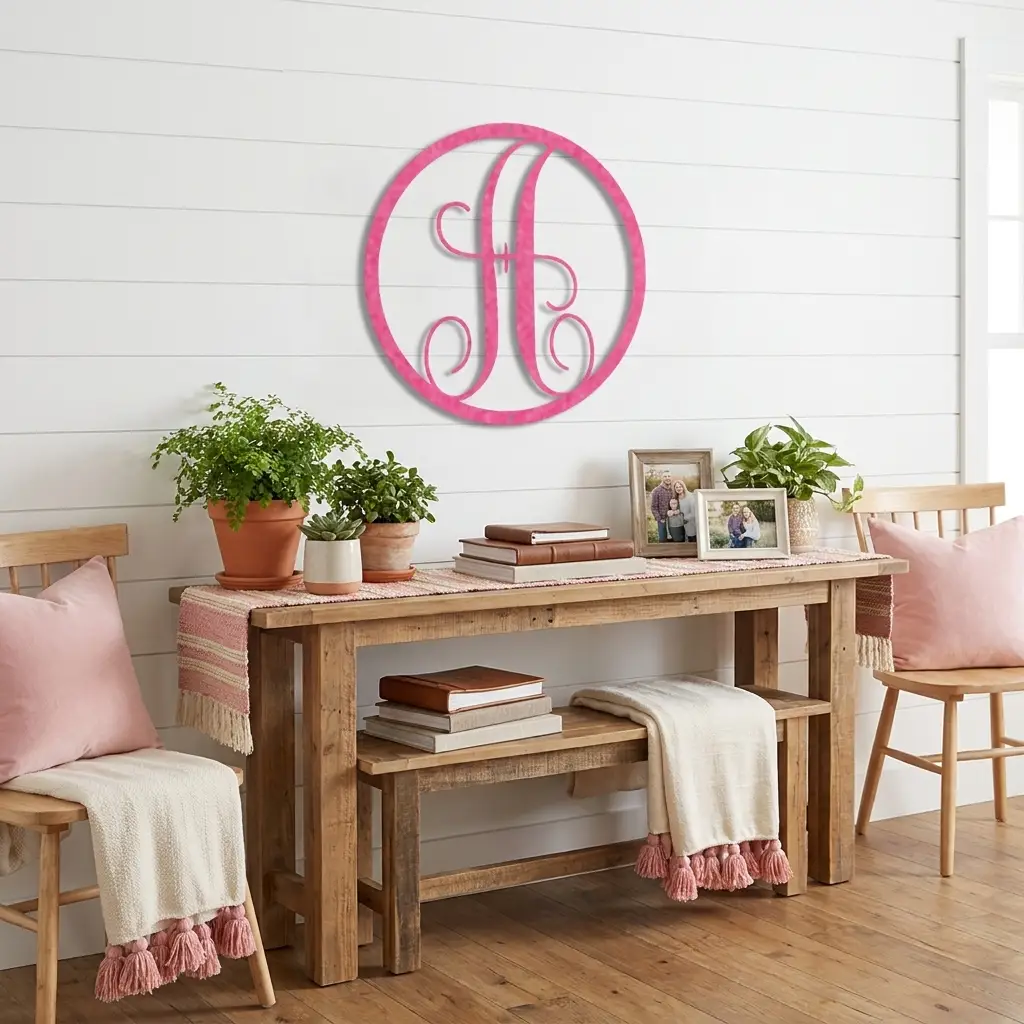 Personalized Monogram Metal Wall Art – Custom Initial Sign – Elegant Script Letter Decor – Wedding Gift – Family Name Sign