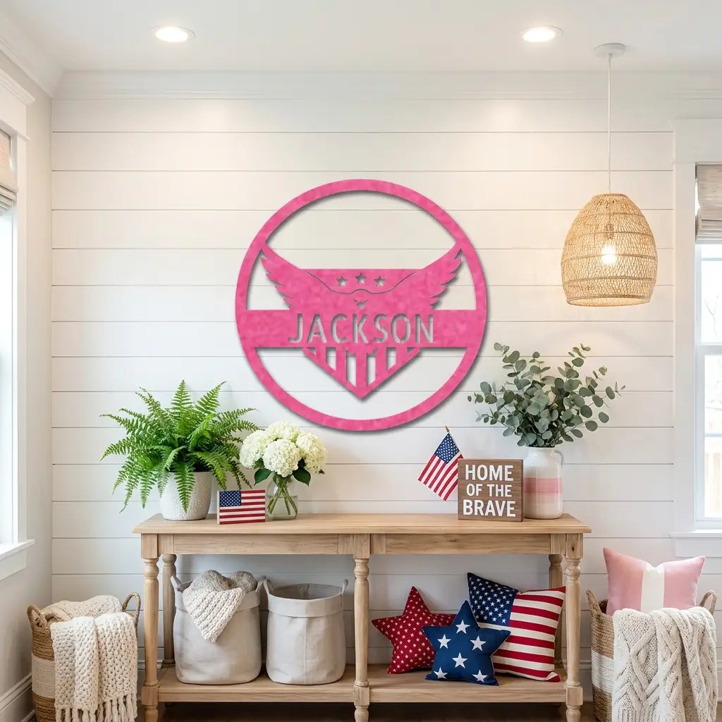 Patriotic Eagle Monogram Personalized Indoor Outdoor Steel Wall Sign Art