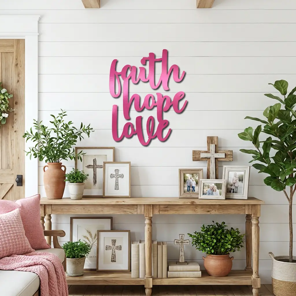 Faith Hope Love Script Indoor Outdoor Steel Wall Sign