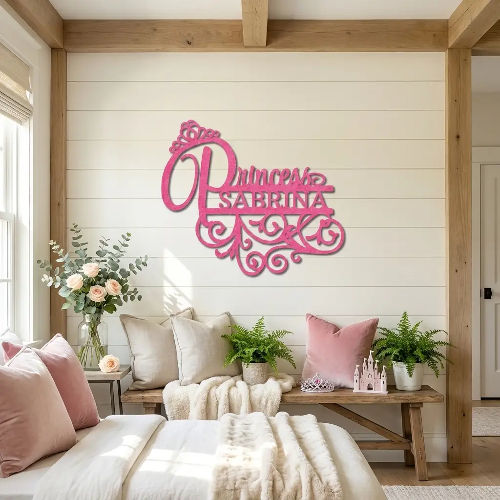 Personalized Princess Name Metal Wall Art | Custom Princess Bedroom Sign | Girls Room Decor | Crown Name Sign | Made in USA