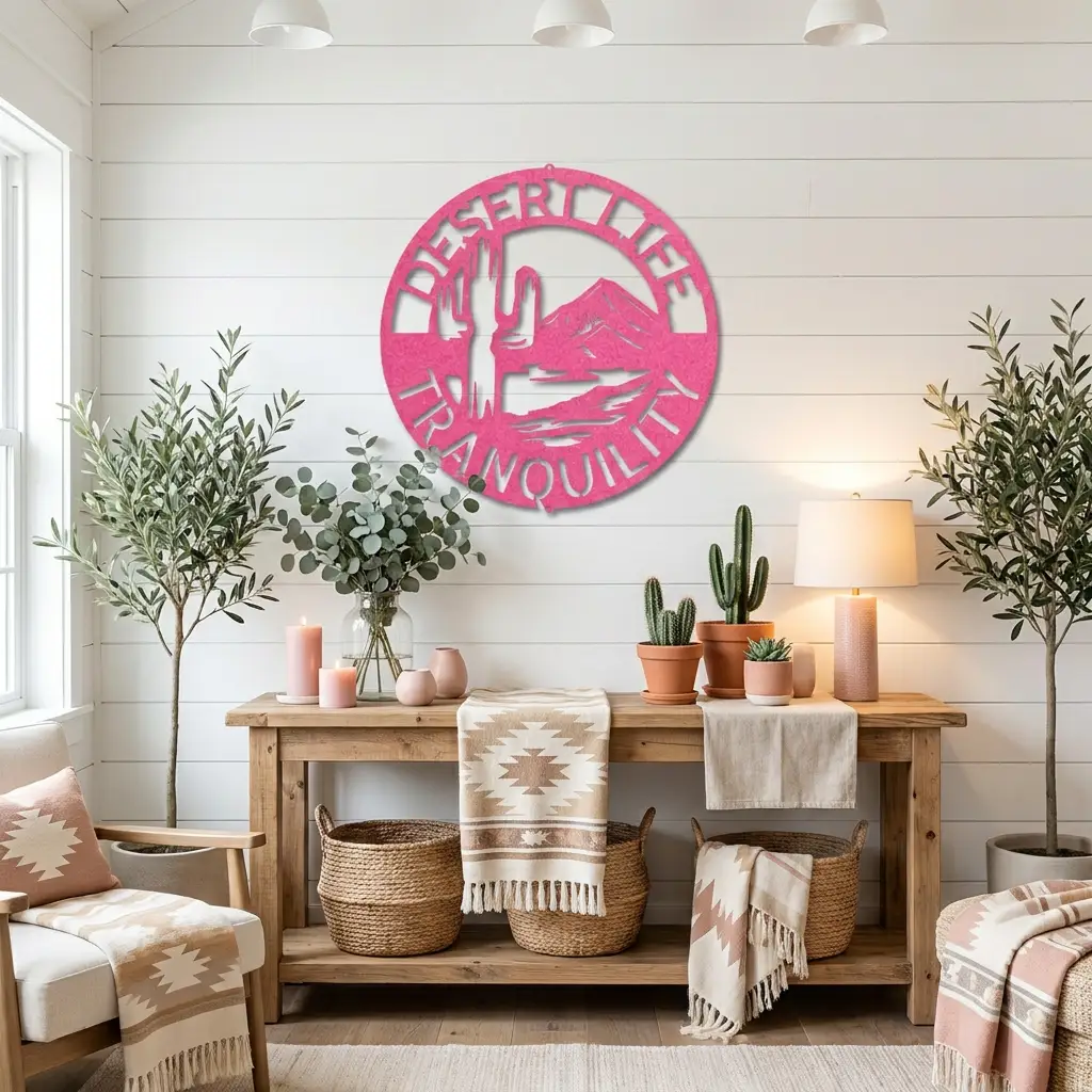 Desert Life Personalized Cactus Scene Indoor Outdoor Steel Wall Sign