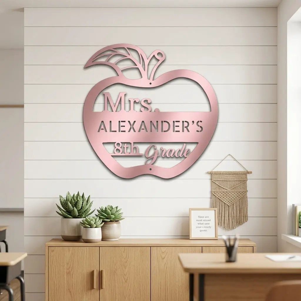 Personalized Teacher Apple Metal Wall Art | Custom Teacher Name Sign | Classroom Door Decor | Teacher Appreciation Gift | Made in USA