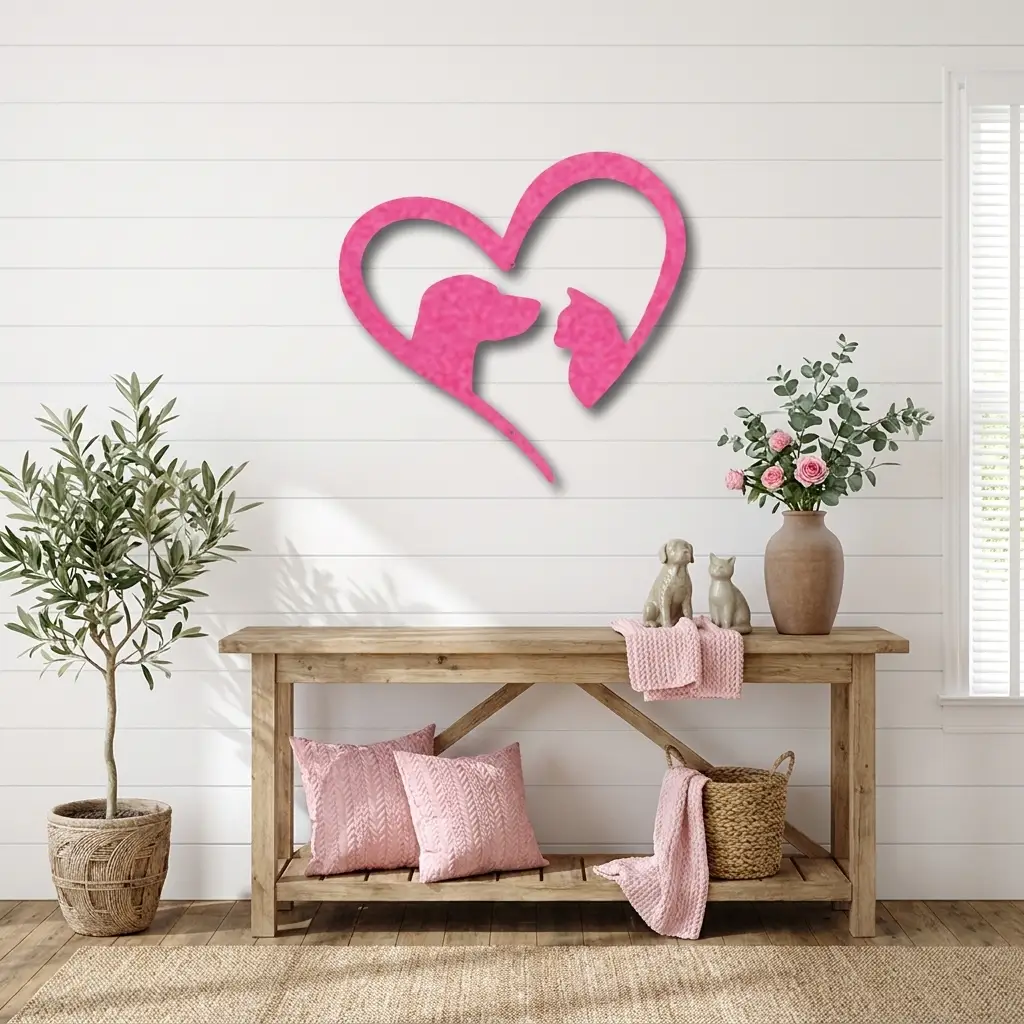 Dog & Cat Love Metal Wall Art | Pet Lover Heart Sign | Cat and Dog Wall Decor | Pet Memorial Gift | Animal Lover Home Decor | Made in USA