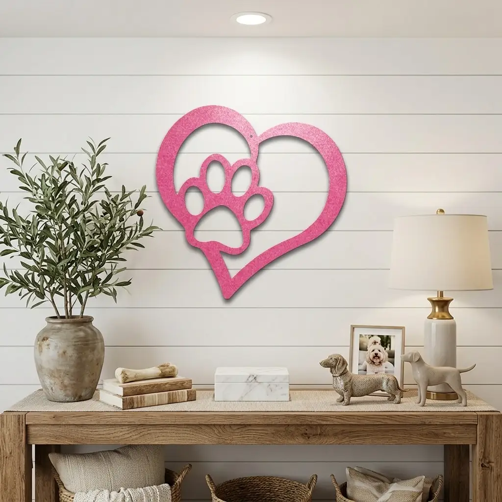 Puppy Love Metal Wall Art – Dog Paw Heart Metal Sign – Pet Lover Decor – Rustic Dog Mom Gift – Indoor Outdoor Steel Wall Art