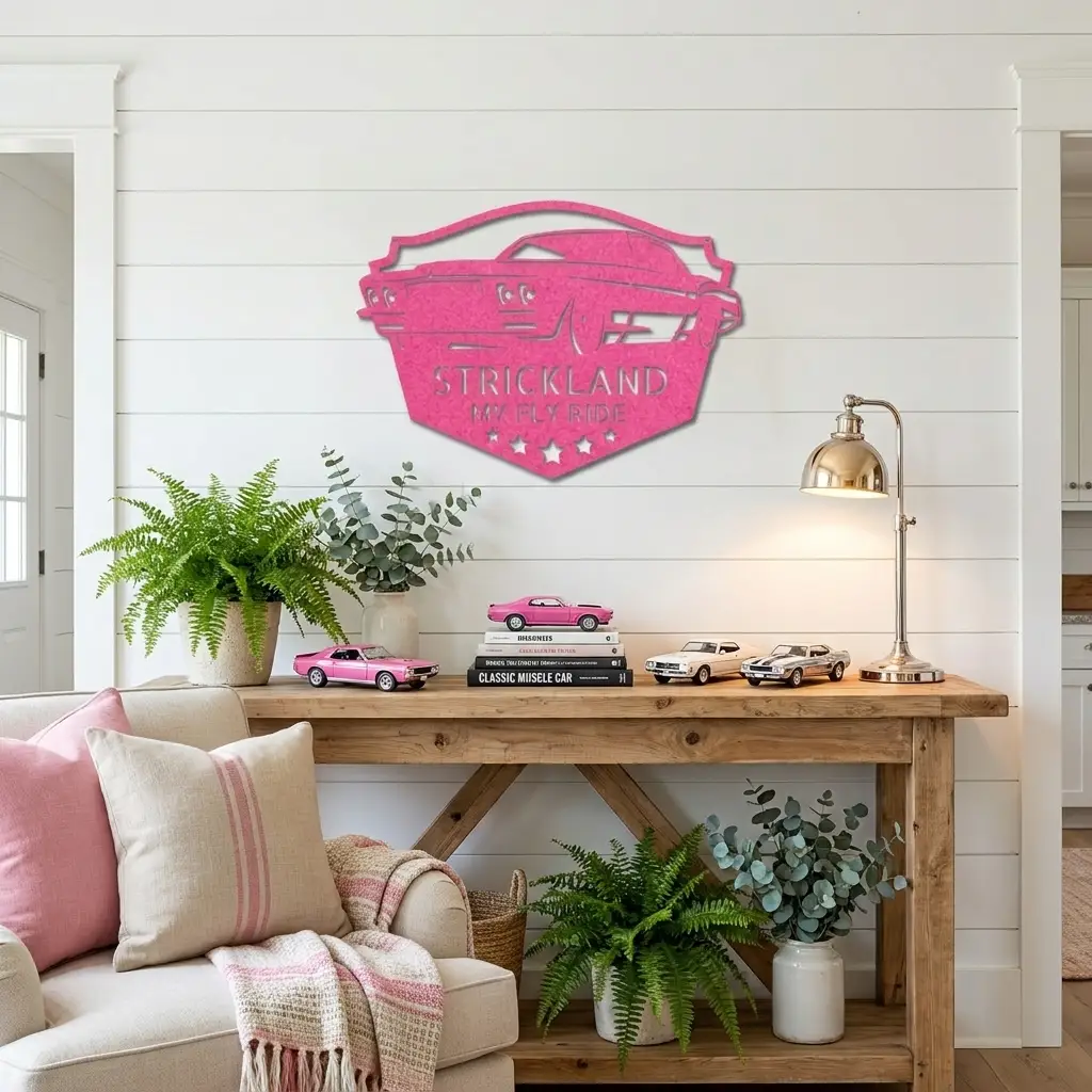 Personalized Muscle Car Metal Wall Art Sign – Custom Garage Name Sign – Classic Car Steel Decor – Man Cave Garage Wall Art Gift