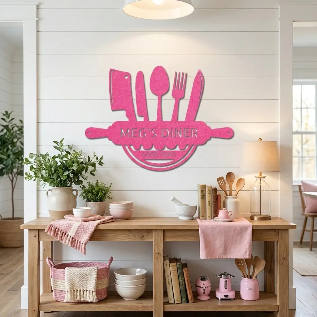 Personalized Kitchen Metal Wall Art – Custom Family Kitchen Sign – Cooking Decor – Chef Utensil Sign - Dining Room Gift - Made in USA