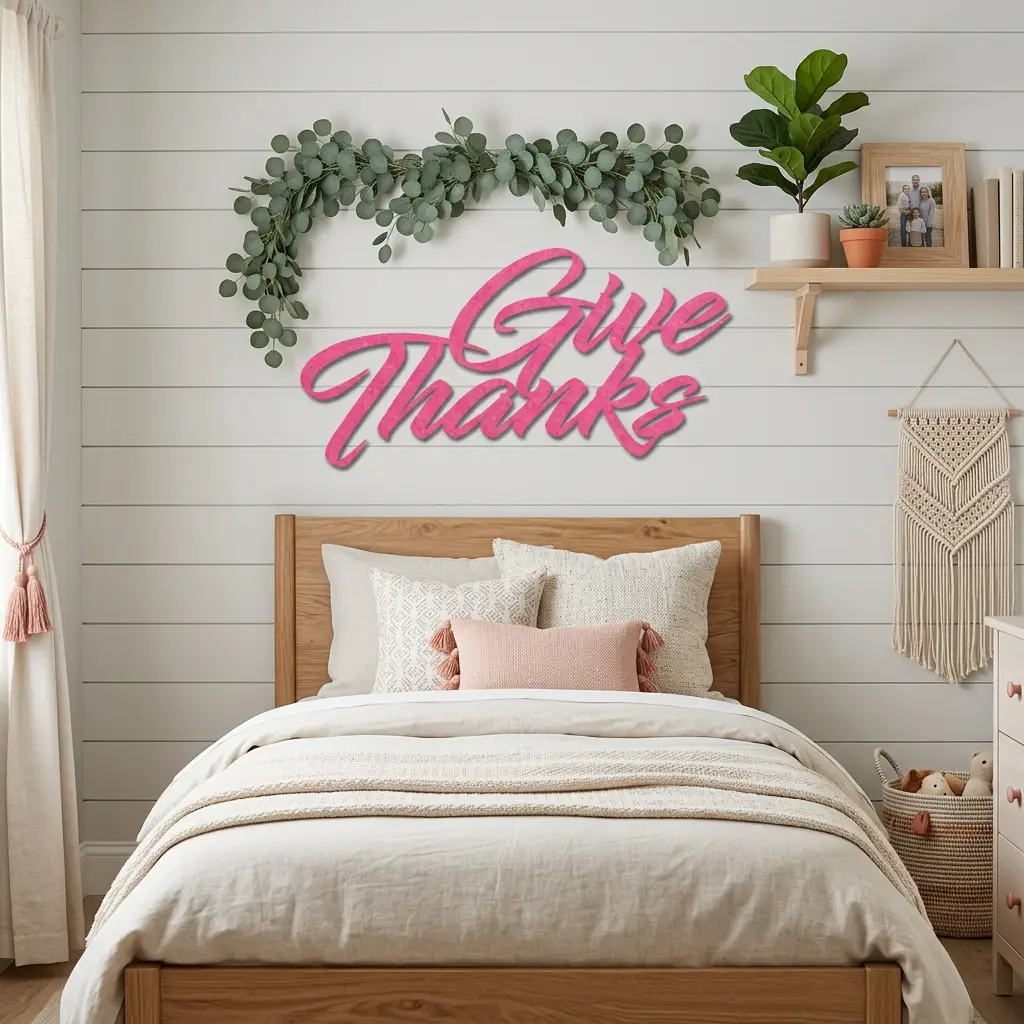 Give Thanks Metal Sign, Farmhouse Wall Decor, Thanksgiving Decor, Script Wall Art, Fall Home Decor, Gratitude Sign