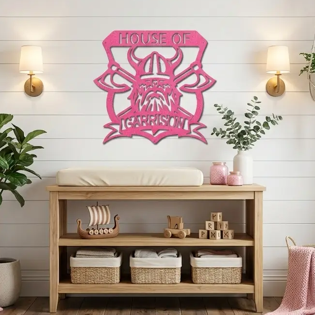 Personalized Viking Metal Wall Art | Custom Viking Family Crest Sign | Norse Warrior Shield Steel Wall Decor | Custom Name Metal Sign | Made in USA