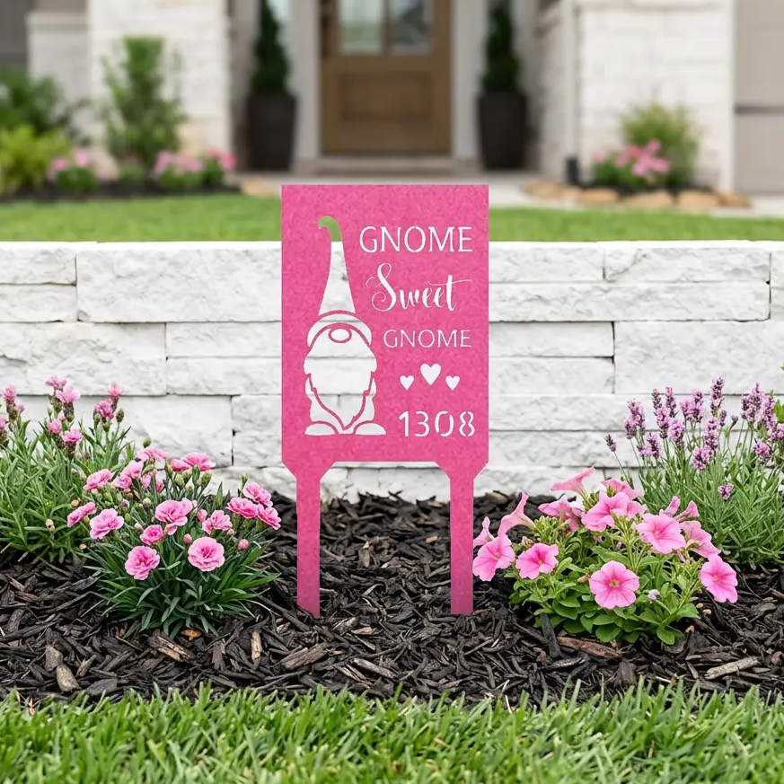 Personalized Gnome Sweet Gnome Address Sign | Custom Metal House Number Sign | Gnome Welcome Wall Decor | Outdoor Address Plaque | Made in USA