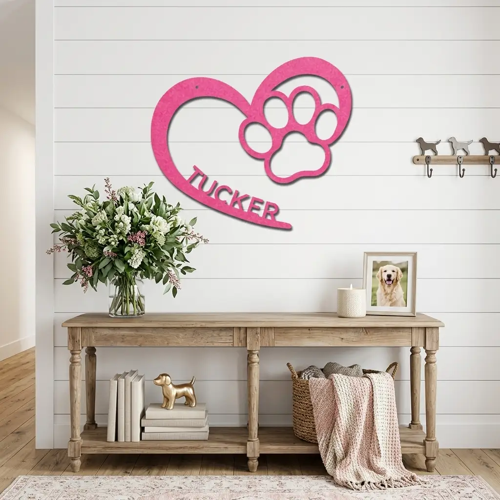 Personalized Puppy Love Metal Wall Art – Custom Dog Paw Heart Sign – Pet Name Metal Decor – Dog Lover Gift – Indoor Outdoor Steel Sign