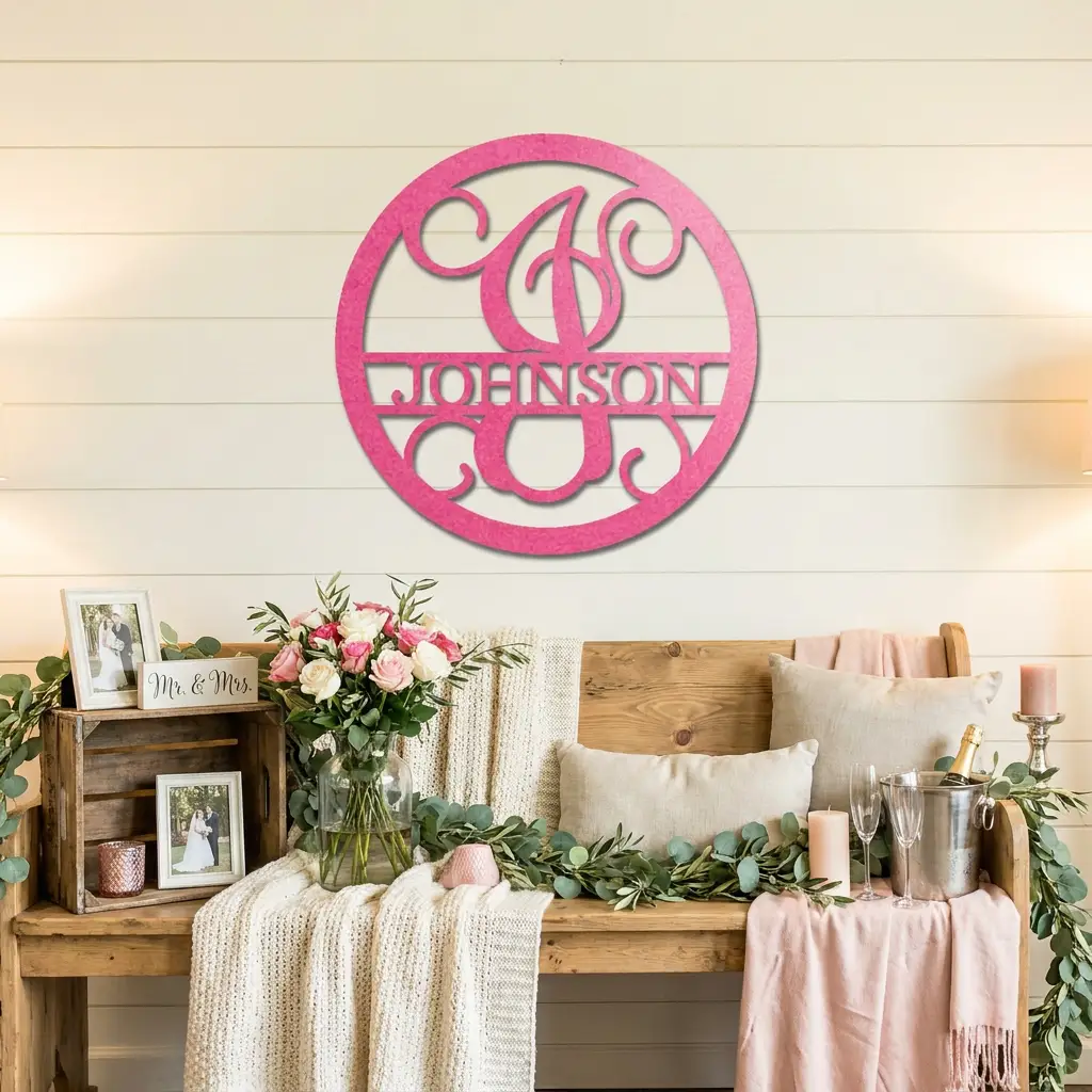 Circle Vine Monogram Personalized Name Indoor Outdoor Steel Wall Sign Metal Art