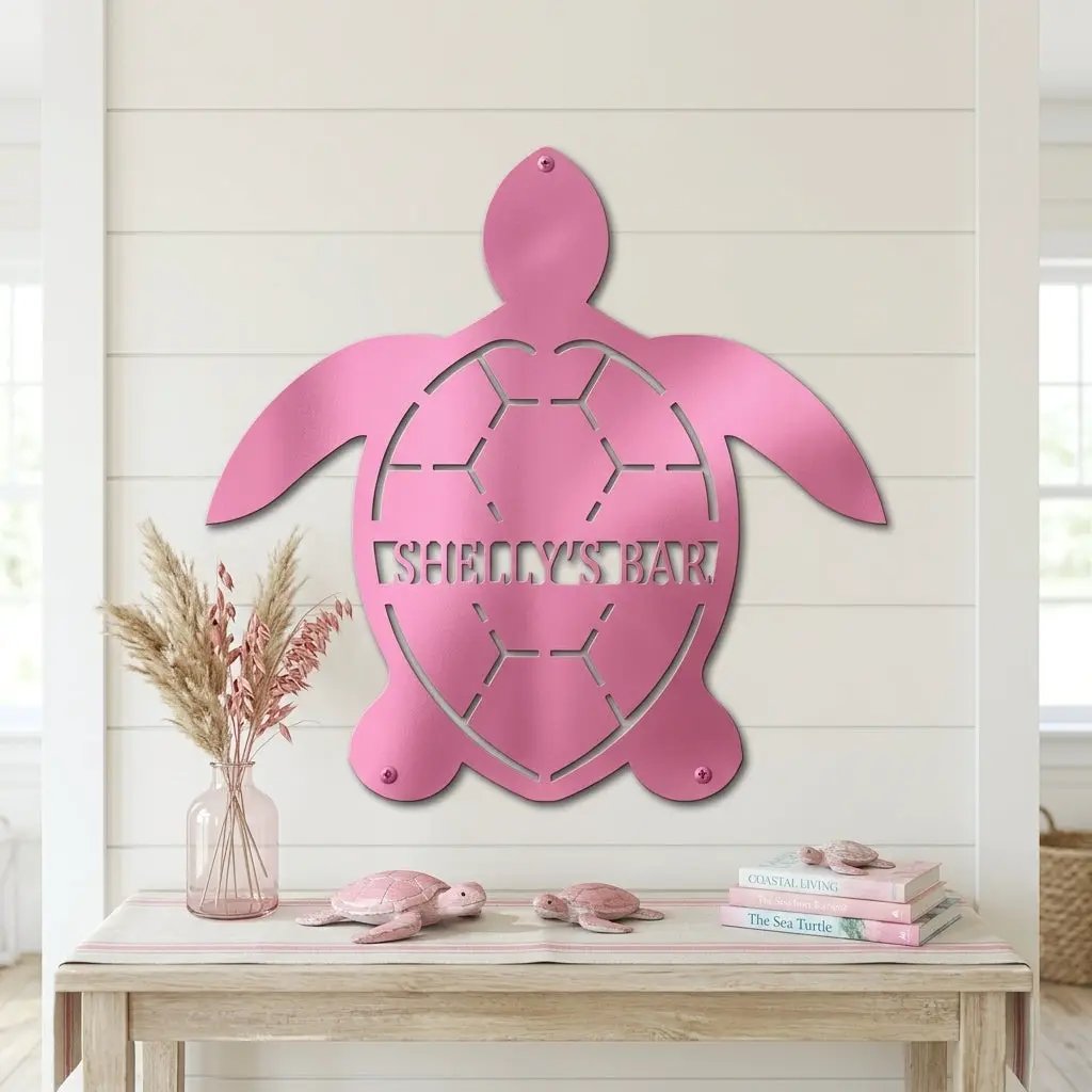 Personalized Sea Turtle Metal Wall Art – Custom Beach Name Sign – Coastal Decor – Ocean Wall Art