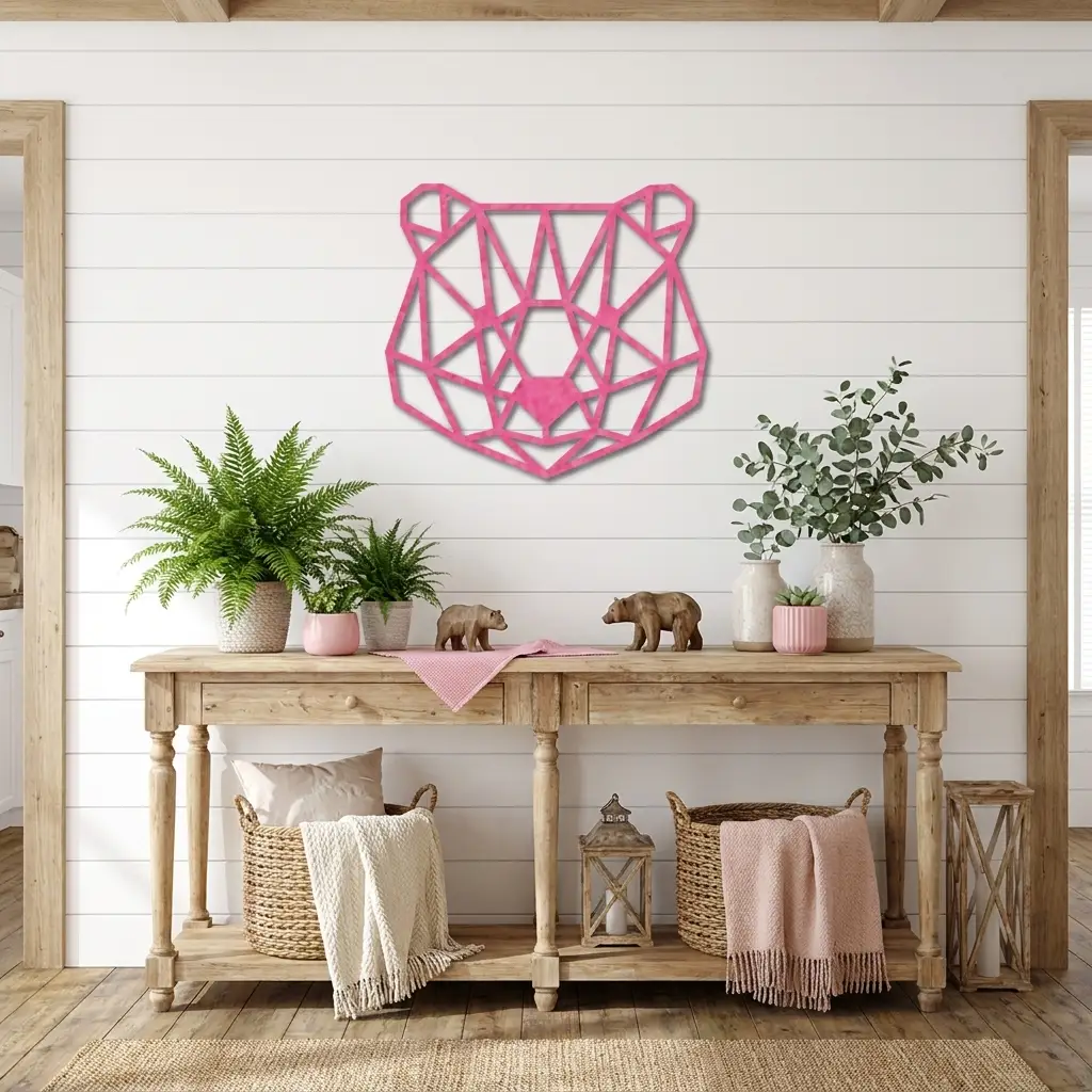Bear Metal Art Wall Sign Geometric Head Home Office School Decor