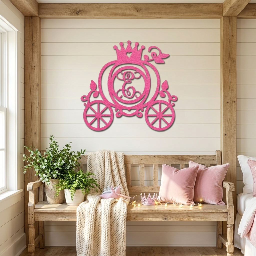 Personalized Fairytale Pumpkin Carriage Metal Wall Art | Custom Initial Princess Carriage Sign | Monogram Metal Decor | Made in USA