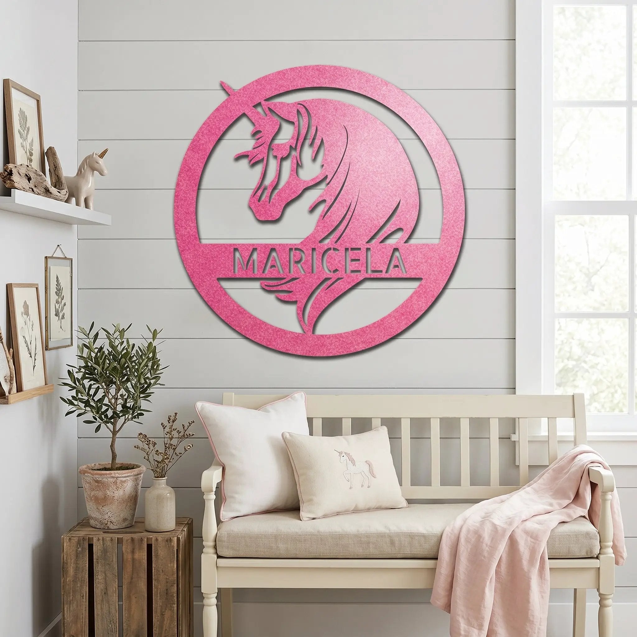 Custom Unicorn Name Metal Wall Art – Personalized Fantasy Sign – Girls Bedroom or Nursery Decor