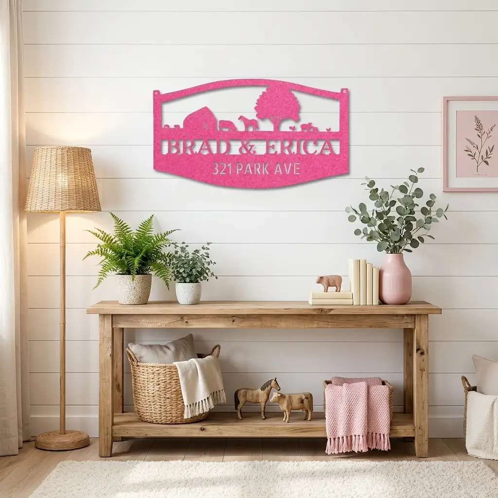 Farm Scene Custom Name Indoor Outdoor Monogram Steel Wall Sign