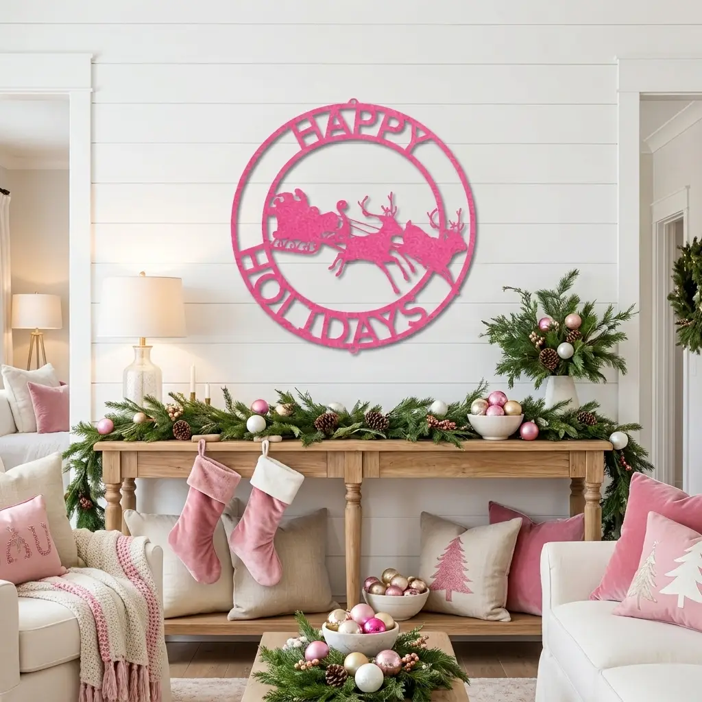 Personalized Santa Sleigh & Reindeer Metal Wall Art – Custom Family Name Christmas Sign – Handmade Steel Décor (5 Sizes, 5 Colors)