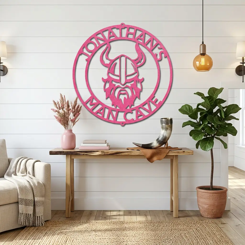 Personalized Viking Metal Wall Art | Custom Viking Name Sign | Norse Warrior Steel Wall Decor | Viking Helmet Home Decoration | Made in USA