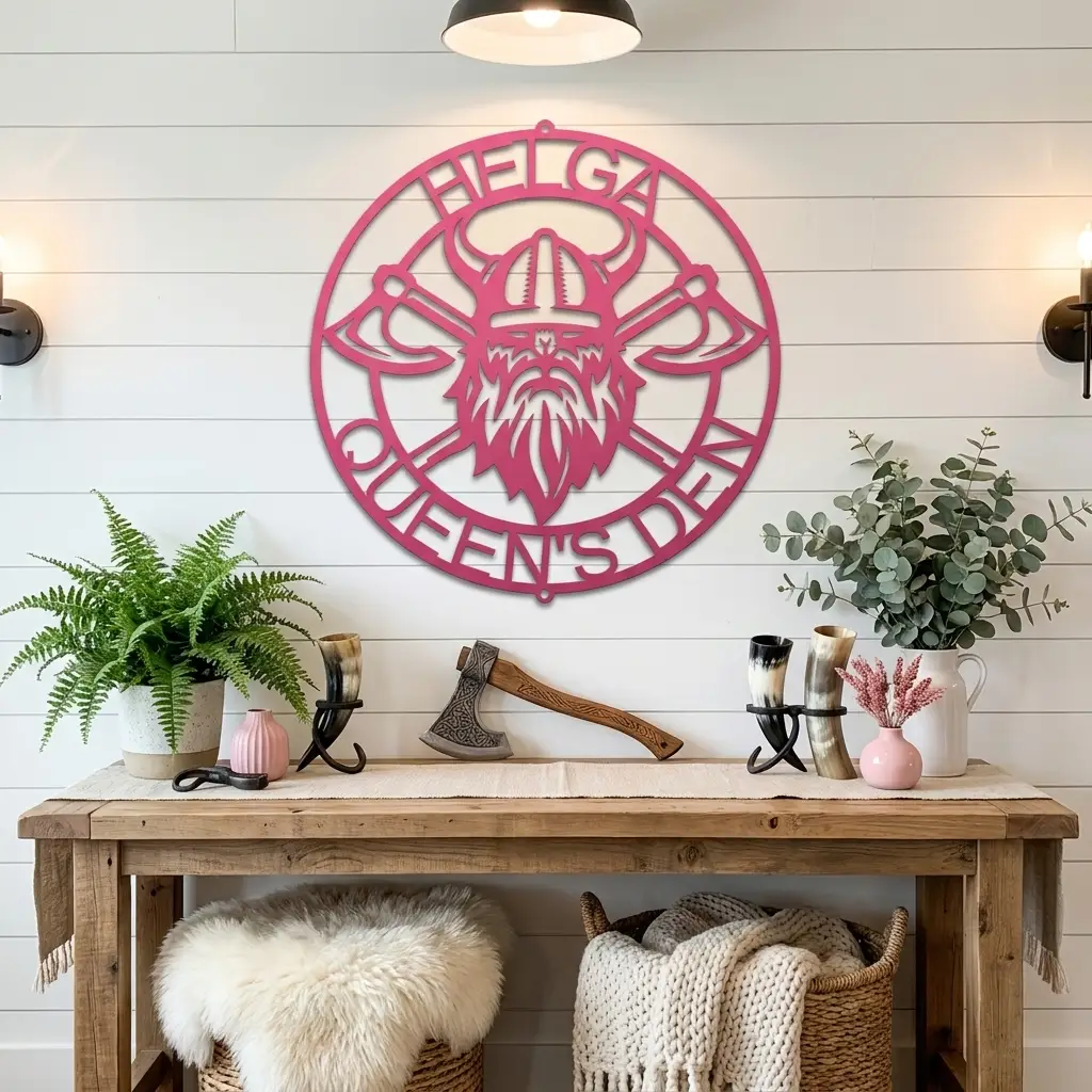 Personalized Viking Metal Wall Art | Custom Norse Warrior Sign | Viking Helmet & Battle Axes Steel Wall Decor | Custom Family Name Sign | Made in USA